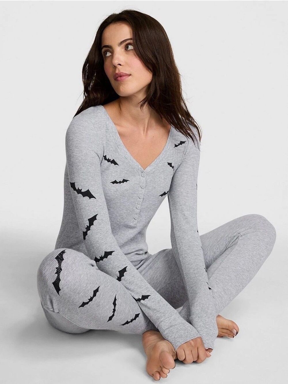 Pink Victoria’s Secret Bats Thermal One Piece XL Spoiled Bat Grey Sexy Halloween - Picture 1 of 16